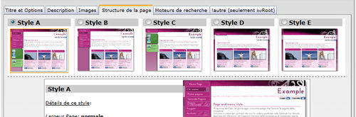 Structure de la page et menu