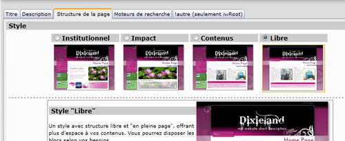 Structure de la page et Menu